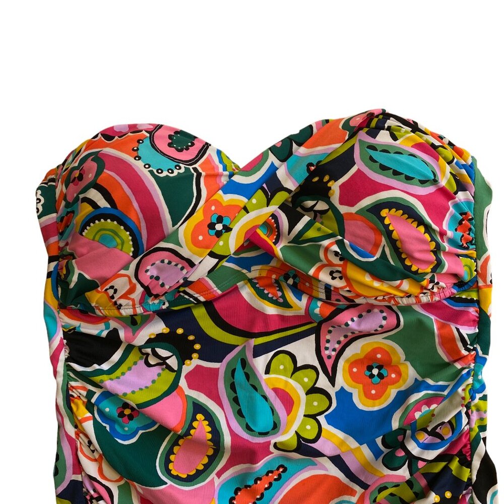 Bleu Rod Beattie Retro Paisley & Floral Tummy Control Strapless Tankini Top-6 - Picture 3 of 14